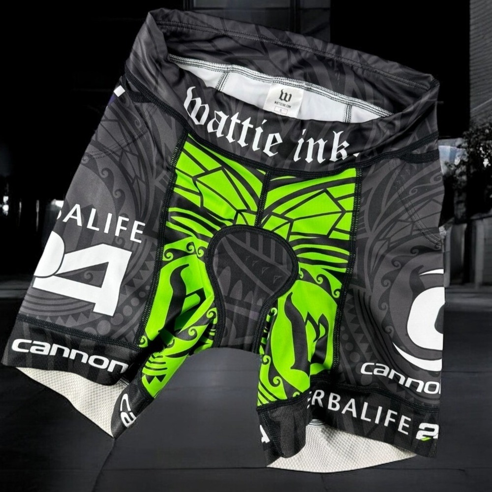 Wattie Ink Cycling Shorts Women S Green Black Herbalife Cannondale Padded Sport